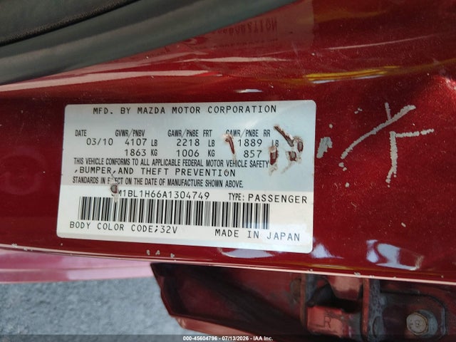 Aukcja sprzedaży 2010 Mazda Mazda3 S Sport, vin: JM1BL1H66A1304749, numer aukcji: 45604796