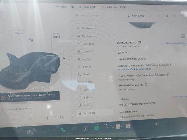 Продажа на аукционе авто 2025 Tesla Model 3 Long Range Rear-wheel Drive/standard Rear-wheel Drive, vin: 5YJ3E1EAXSF057851, номер лота: 45604802