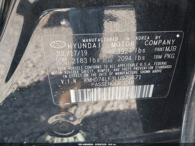 45604826 :رقم المزاد ، KMHD74LF3LU975671 vin ، 2020 Hyundai Elantra Se مزاد بيع