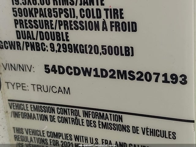 Продаж на аукціоні авто 2021 Chevrolet 4500 Lcf Gas, vin: 54DCDW1D2MS207193, номер лоту: 45604827