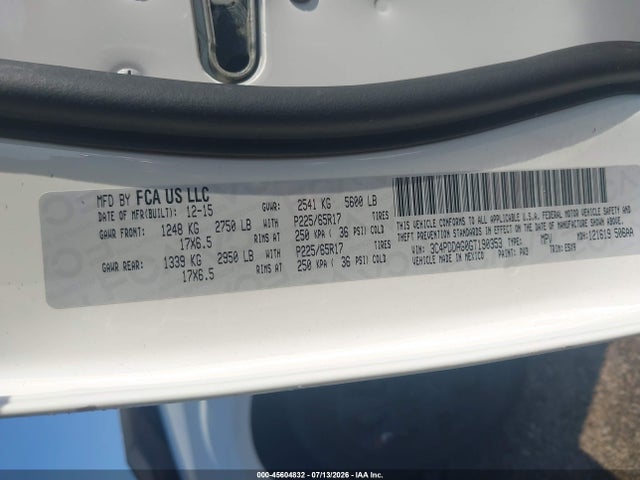 Продаж на аукціоні авто 2016 Dodge Journey Se, vin: 3C4PDDAG0GT190353, номер лоту: 45604832