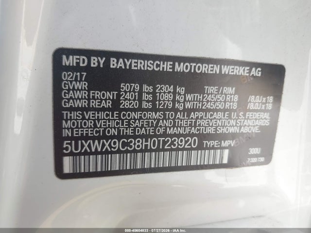 5UXWX9C38H0T23920 BMW X3 Xdrive28i