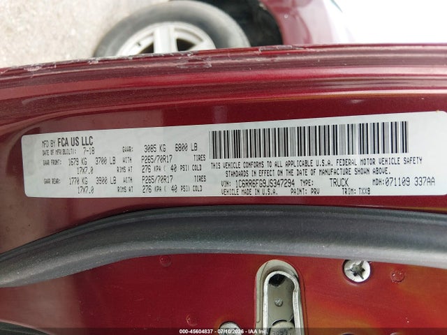 45604837 :رقم المزاد ، 1C6RR6FG9JS347294 vin ، 2018 Ram 1500 مزاد بيع