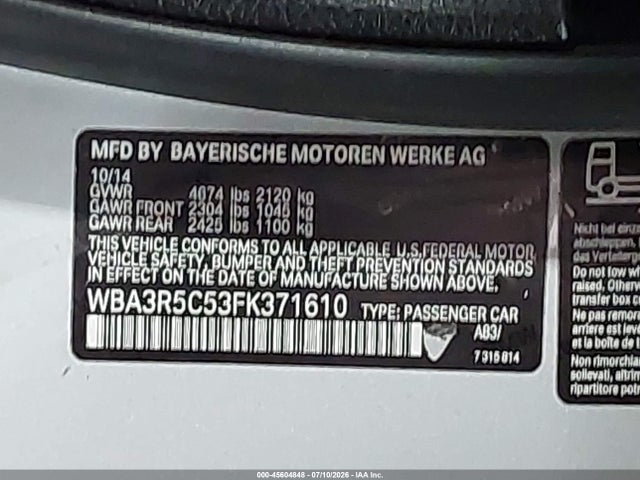 2015 Bmw 435i Xdrive მანქანა იყიდება აუქციონზე, vin: WBA3R5C53FK371610, აუქციონის ნომერი: 45604848