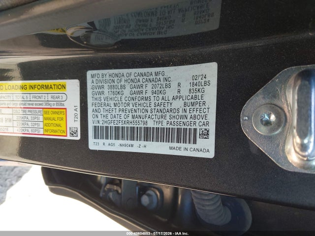 2HGFE2F5XRH555798 Honda Civic Sport
