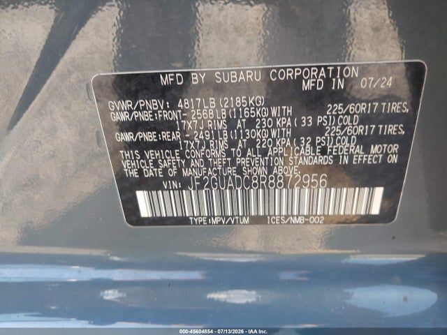 Продажа на аукционе авто 2024 Subaru Crosstrek Premium, vin: JF2GUADC8R8872956, номер лота: 45604854