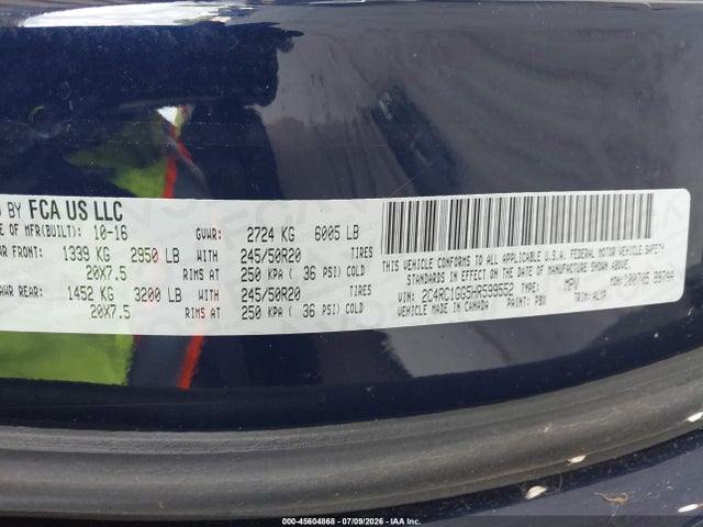 Aukcja sprzedaży 2017 Chrysler Pacifica Limited, vin: 2C4RC1GG5HR599552, numer aukcji: 45604868