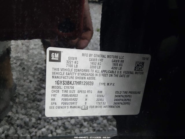 Aukcja sprzedaży 2017 Cadillac Escalade Luxury, vin: 1GYS3BKJ7HR129839, numer aukcji: 45604872