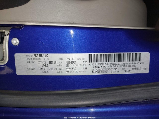 45604883 :رقم المزاد ، 2C4RDGBG4JR297022 vin ، 2018 Dodge Grand Caravan Se مزاد بيع