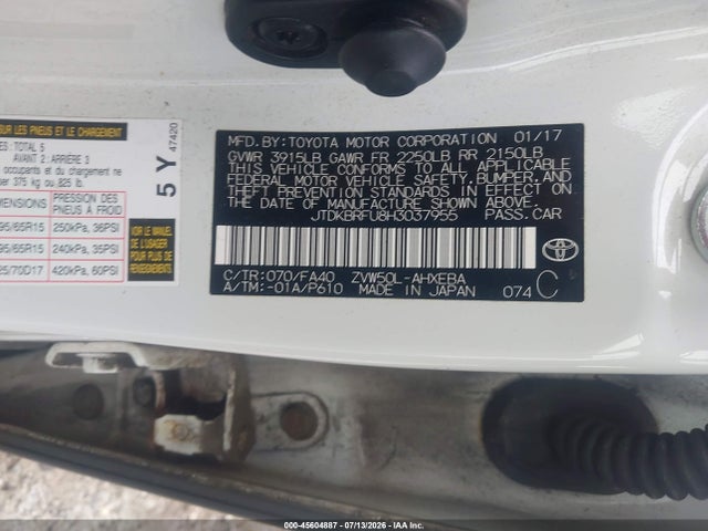 JTDKBRFU8H3037955 Toyota Prius Two