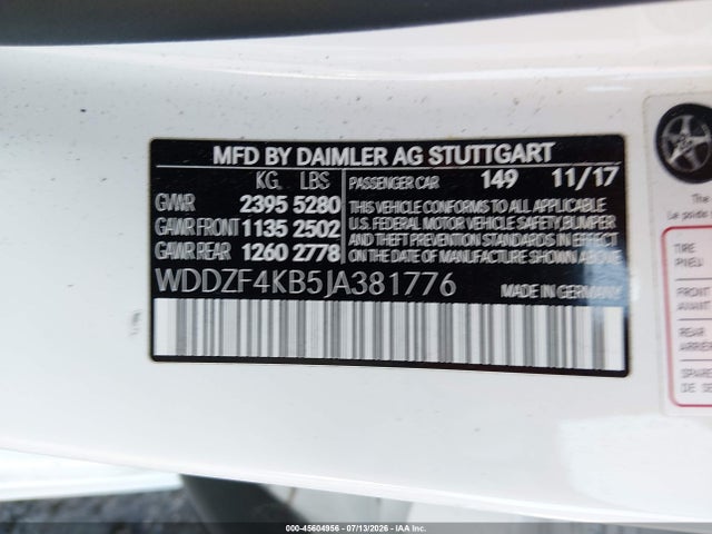 Aukcja sprzedaży 2018 Mercedes-benz E 300 4matic, vin: WDDZF4KB5JA381776, numer aukcji: 45604956