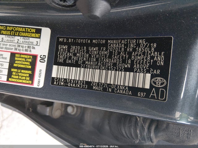 Toyota COROLLA LE 2019 2T1BURHE0KC152175 Image 9