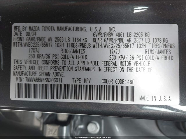 2025 Mazda Cx-50 2.5 S Preferred Package მანქანა იყიდება აუქციონზე, vin: 7MMVABBM4SN306011, აუქციონის ნომერი: 45604984
