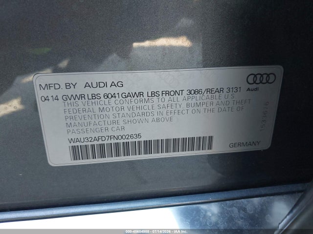 45604988 :رقم المزاد ، WAU32AFD7FN002635 vin ، 2015 Audi A8 L 4.0t مزاد بيع
