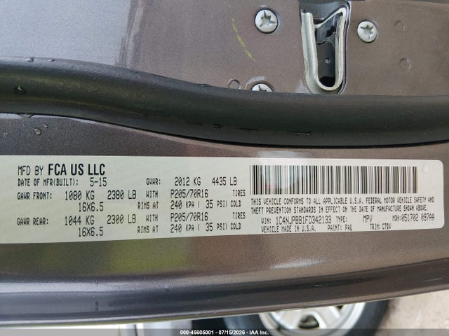 45605001 :رقم المزاد ، 1C4NJPBB1FD342133 vin ، 2015 Jeep Patriot Sport مزاد بيع