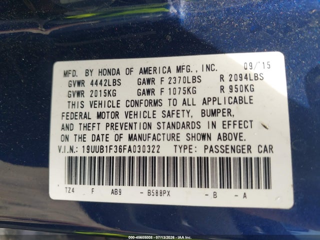 Продаж на аукціоні авто 2015 Acura Tlx, vin: 19UUB1F36FA030322, номер лоту: 45605008