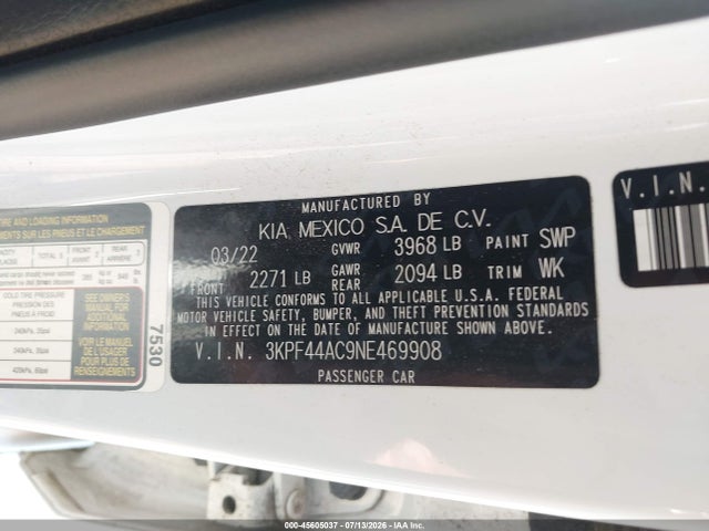 Aukcja sprzedaży 2022 Kia Forte Gt, vin: 3KPF44AC9NE469908, numer aukcji: 45605037