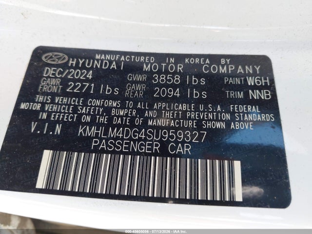 Aukcja sprzedaży 2025 Hyundai Elantra Sel Sport, vin: KMHLM4DG4SU959327, numer aukcji: 45605056