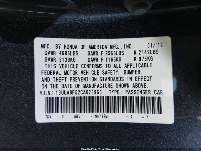 Продажа на аукционе авто 2012 Acura Tl 3.5, vin: 19UUA8F52CA023960, номер лота: 45605095