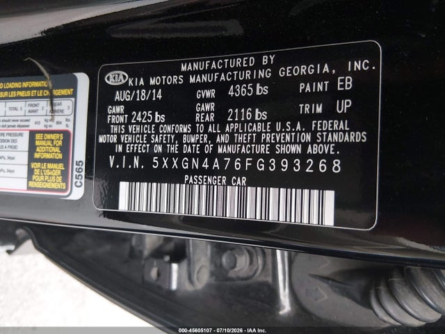 KIA OPTIMA EX 2015 5XXGN4A76FG393268 Image 9