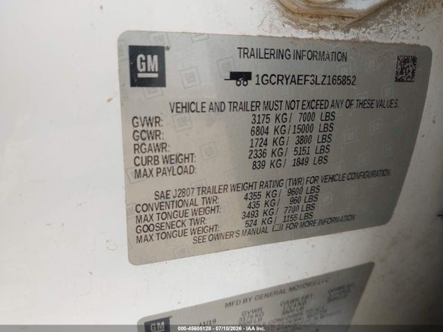 1GCRYAEF3LZ165852 Chevrolet Silverado 1500 4wd Standard Bed Wt