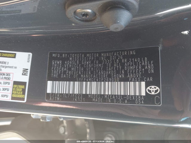 Продажа на аукционе авто 2026 Toyota Corolla Se, vin: 5YFP4MCE4TP269050, номер лота: 45605130