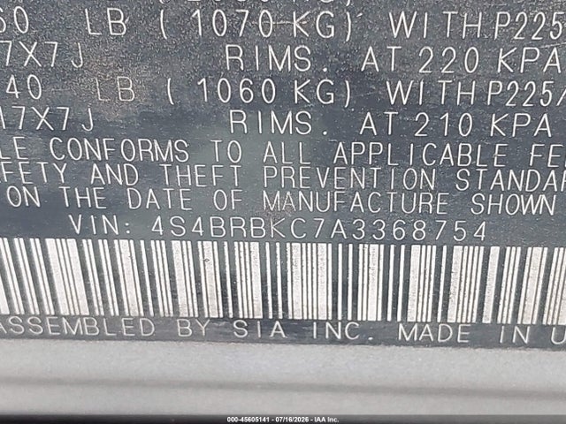2010 Subaru Outback 2.5i Limited მანქანა იყიდება აუქციონზე, vin: 4S4BRBKC7A3368754, აუქციონის ნომერი: 45605141
