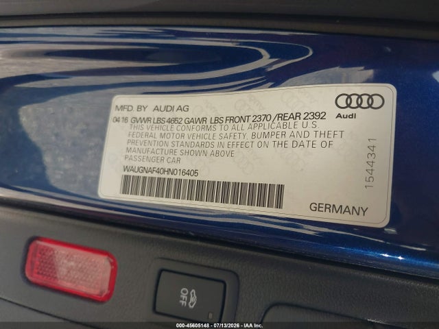 Auction sale of the 2017 Audi A4 Premium, vin: WAUGNAF40HN016405, lot number: 45605148