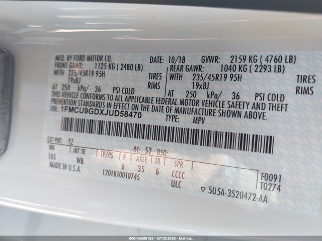Ford ESCAPE SE 2018 1FMCU9GDXJUD58470 Image 9