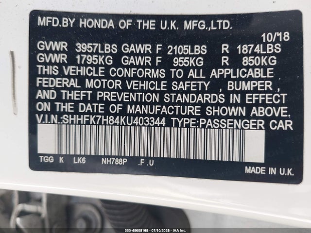 Honda Civic Ex-l 2019 SHHFK7H84KU403344 Image 9
