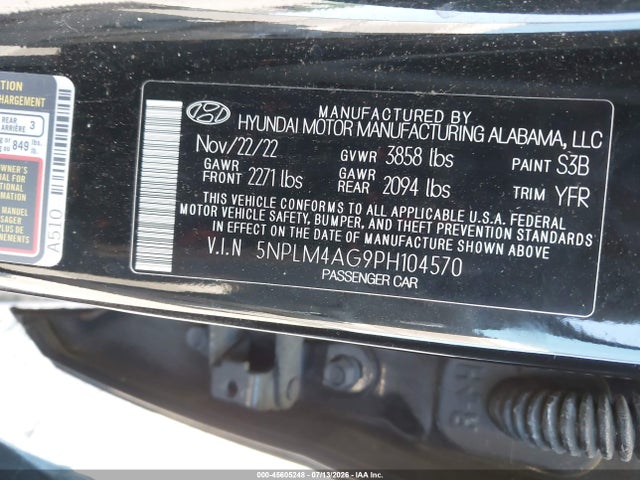 Aukcja sprzedaży 2023 Hyundai Elantra Sel, vin: 5NPLM4AG9PH104570, numer aukcji: 45605248