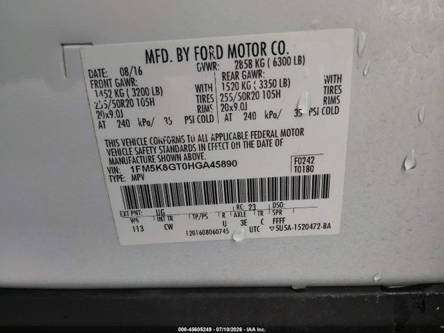 Ford EXPLORER SPORT 2017 1FM5K8GT0HGA45890 Image 9