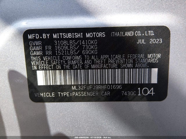 Продаж на аукціоні авто 2024 Mitsubishi Mirage G4 Es, vin: ML32FUFJ9RHF01696, номер лоту: 45605256