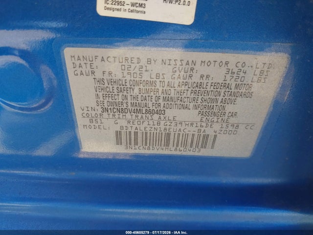 Nissan Versa S Xtronic Cvt 2021 3N1CN8DV4ML860403 Image 9