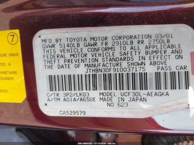 Aukcja sprzedaży 2001 Lexus Ls 430, vin: JTHBN30F910037175, numer aukcji: 45605291