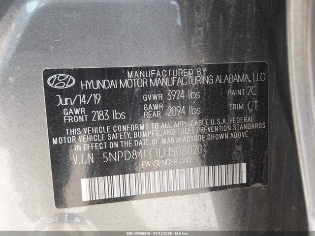Продаж на аукціоні авто 2020 Hyundai Elantra Value Edition, vin: 5NPD84LF1LH508020, номер лоту: 45605316