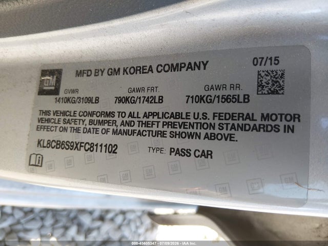 Chevrolet Spark Ls Cvt 2015 KL8CB6S9XFC811102 Image 9