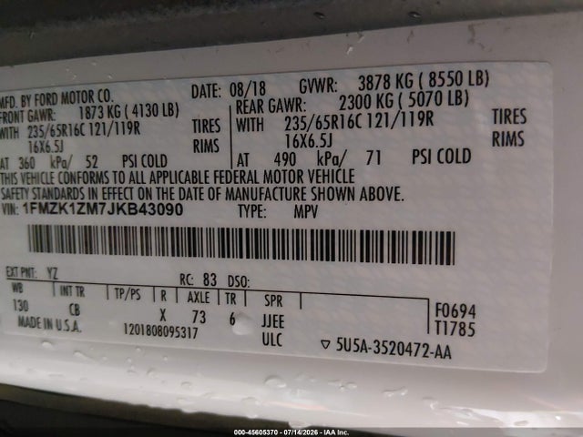 1FMZK1ZM7JKB43090 Ford Transit-150 Xl