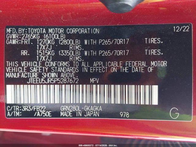 Toyota 4RUNNER SR5 2023 JTEEU5JR5P5287672 Image 9
