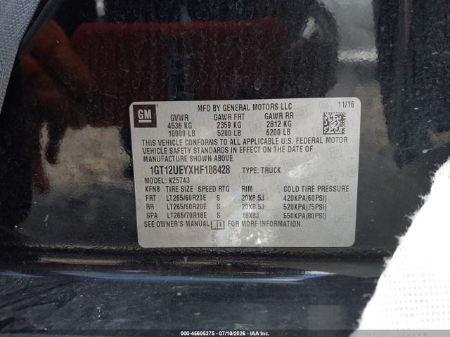 Aukcja sprzedaży 2017 Gmc Sierra 2500hd Denali, vin: 1GT12UEYXHF108428, numer aukcji: 45605375
