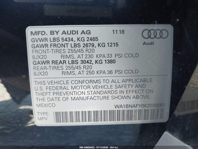 WA1BNAFY0K2030081 Audi Q5 45 Premium