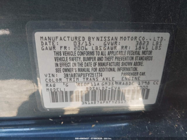 Nissan SENTRA SV 2015 3N1AB7APXFY251774 Image 9