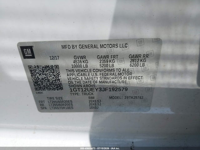 2018 Gmc Sierra 2500hd Denali მანქანა იყიდება აუქციონზე, vin: 1GT12UEY3JF192579, აუქციონის ნომერი: 45605473