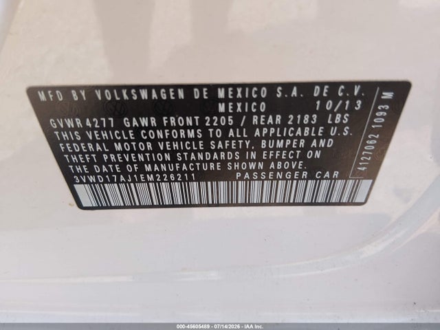 Продажа на аукционе авто 2014 Volkswagen Jetta 1.8t Se, vin: 3VWD17AJ1EM226211, номер лота: 45605489
