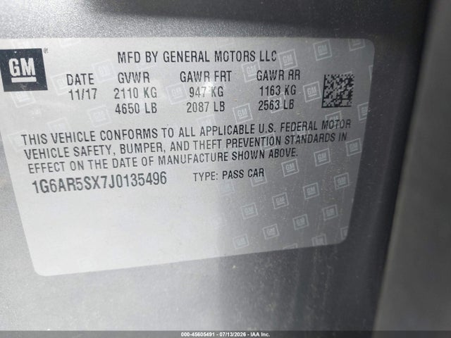 45605491 :رقم المزاد ، 1G6AR5SX7J0135496 vin ، 2018 Cadillac Cts Luxury مزاد بيع