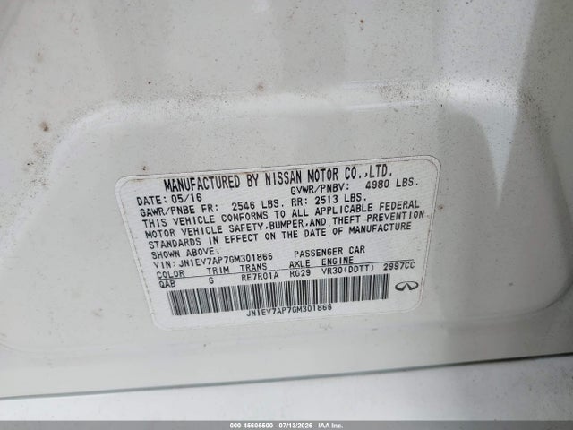 Продаж на аукціоні авто 2016 Infiniti Q50 3.0t Premium, vin: JN1EV7AP7GM301866, номер лоту: 45605500