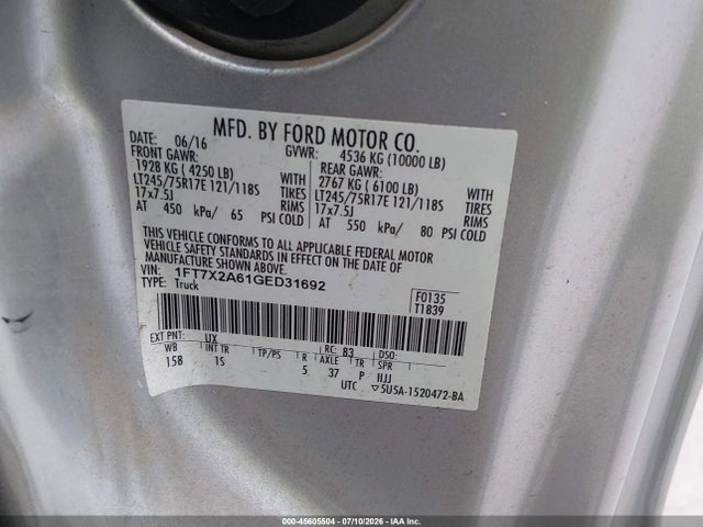 Ford F-250 Xl 2016 1FT7X2A61GED31692 Image 9