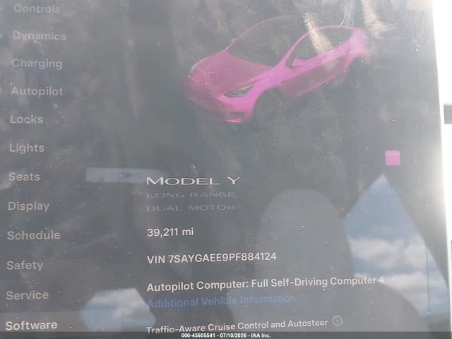 45605541 :رقم المزاد ، 7SAYGAEE9PF884124 vin ، 2023 Tesla Model Y Awd/long Range Dual Motor All-wheel Drive مزاد بيع