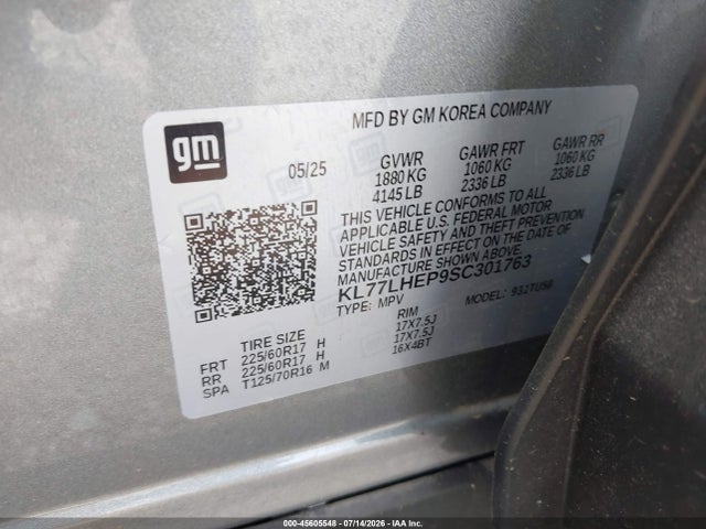 Aukcja sprzedaży 2025 Chevrolet Trax Fwd Lt, vin: KL77LHEP9SC301763, numer aukcji: 45605548