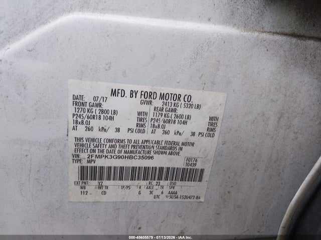 Продаж на аукціоні авто 2017 Ford Edge Se, vin: 2FMPK3G90HBC35096, номер лоту: 45605579